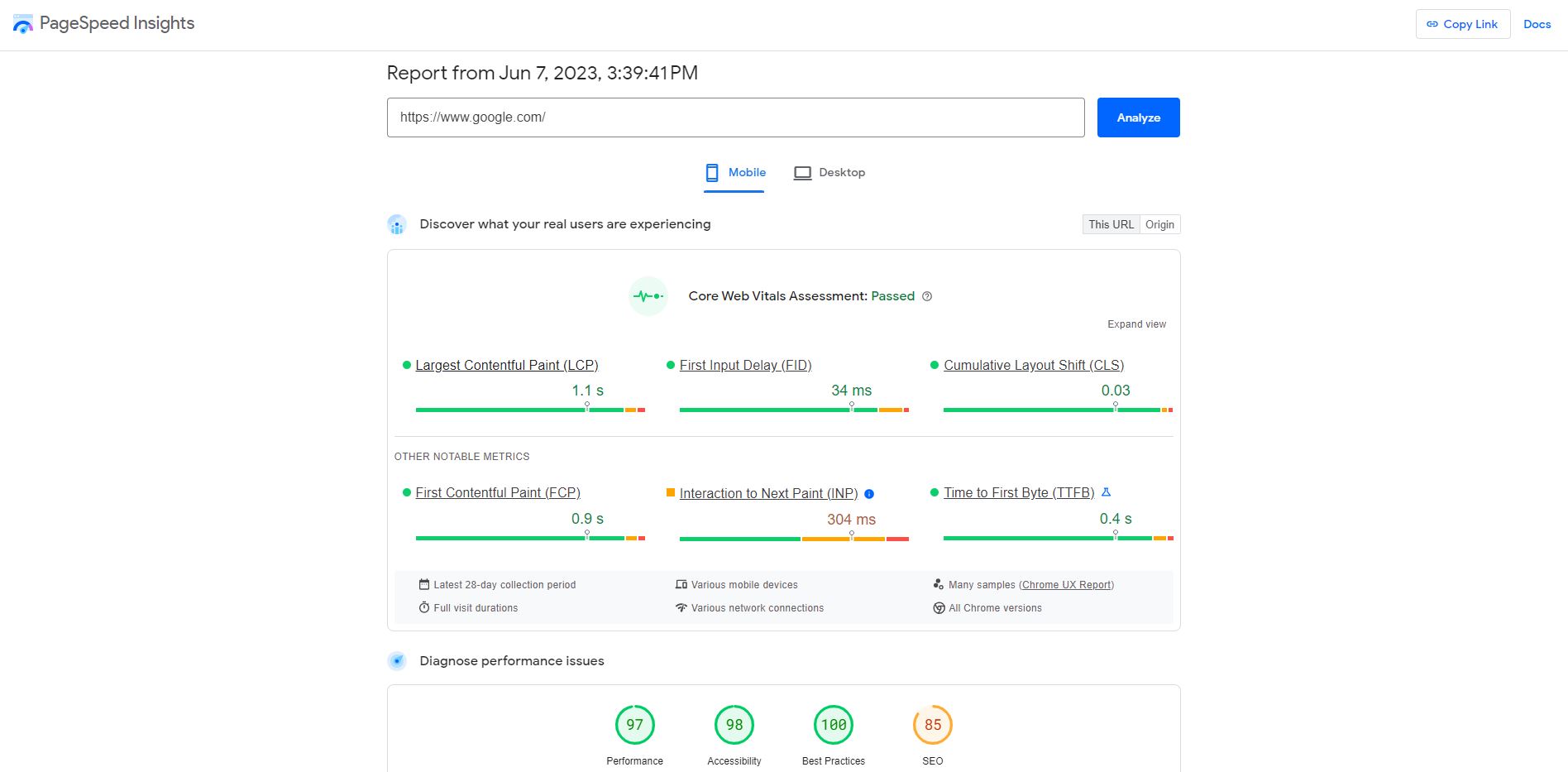 Largest Contentful Paint Pagespeed Insights Example